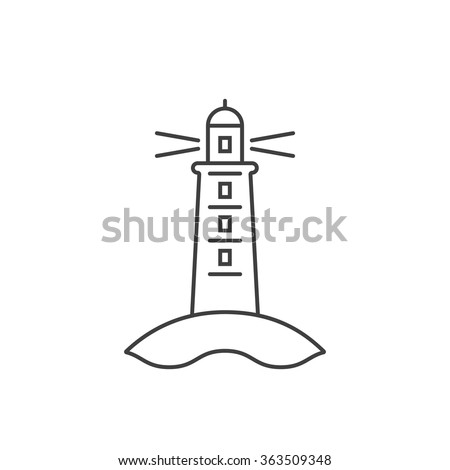 black thin line lighthouse icon. concept of old pharos, seamark, tourism, mist, harbor, dusk, fog, bay, island. isolated on white background. linear style modern logotype design vector illustration