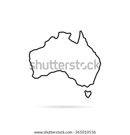 thin line australia map with shadow. concept of land edge, delineation, country outlines, terrain. isolated on white background. flat style trend modern logo design vector illustration