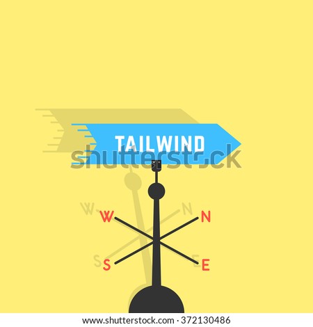 tailwind with vane and shadow. concept of business metaphor, discovery new horizon, fair wind, windy, breeze. isolated on yellow background. flat style trend modern design vector illustration