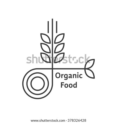 organic food logo with thin line wheat ears. concept of rice, gluten, bio, herbal badge, brewery, bakery mark. isolated on white background. flat style trend modern brand design vector illustration
