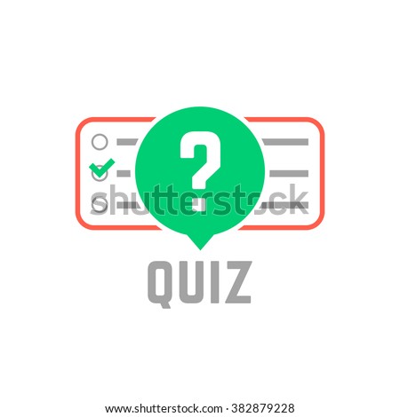 quiz logo with exam test. concept of tv show, support, faq, vote, query, forum, who issue, knowledge verification. flat style trend modern quizz emblem design vector illustration on white background