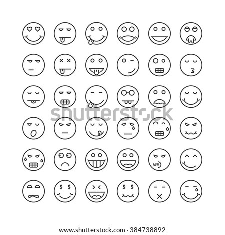 set of thin line emoji. concept of yummy, tasty, avatar, joke, kiss, sadness, love, feelings, cute, cry, mouth, joy. flat style trend modern logo design vector illustration on white background