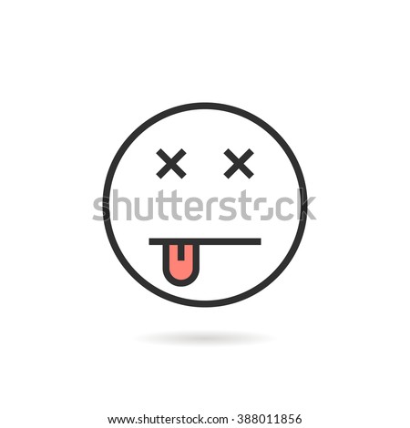 dead thin line emoji icon with shadow. concept of cross eyes, halloween, died, nausea, cry, linear humor, kawaii, fun. flat style trend modern logotype design vector illustration on white background