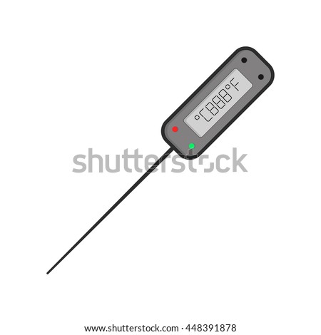 digital kitchen thermometer. concept of internal temperature indicator, info, utensil, staff, accuracy meter, dimension. flat style trend modern art design vector illustration on white background