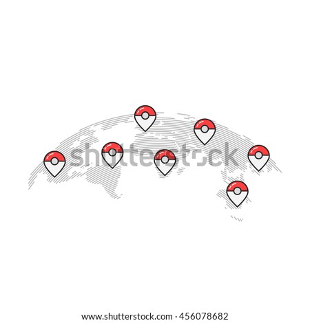 thin line world map with pins. concept of route, landmark, adventure, explore, infographic element, local. flat style trend modern logotype graphic design vector illustration on white background