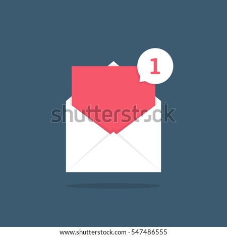 notification icon speech bubble in open letter. concept of ui, red empty space, mailbox, check list, writing, incoming, send data file. flat style trend modern logotype graphic design on background