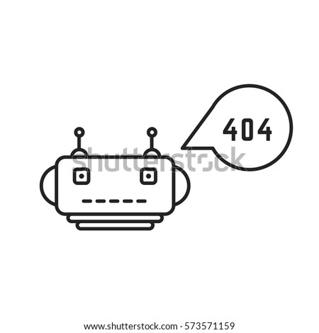 thin line chatbot with 404 error. concept of chatting, robotic ai, sms, failure, talkbot script, notice, smiley, smile. black linear style trend modern logo graphic design element on white background