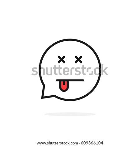 thin line dead emoji speech bubble logo. simple unusual graphic symbol design and black logotype template on white background. concept abstract social network conversation, 404 error deathlike emblem