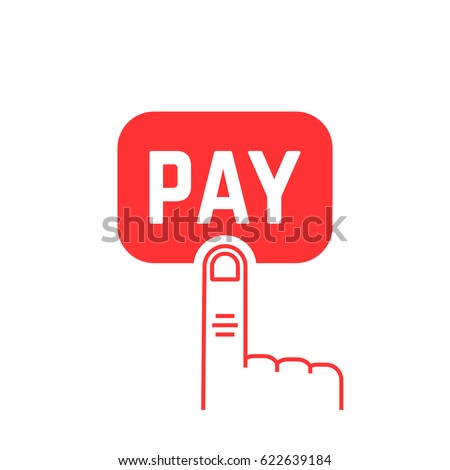 pay button with red thin line finger on white. simple flat style trend modern logotype graphic art symbol design. concept of 24/7 security payment transaction service or linear shopping pictogram