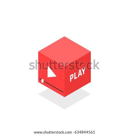 isometric red video player icon. concept of streaming or broadcasting television popular symbol and entertainment emblem. flat style trend modern logotype graphic design isolated on white background