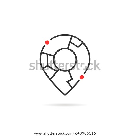 thin line abstract geolocation logo like map pin. concept of find your house in town or simple badge for geolocator. linear flat trend modern logotype graphic art brand ui design isolated on white