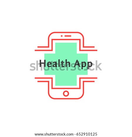 simple health app logo like red thin line phone. concept of personal gadget for med therapy or doctor consultation. contour flat style trend modern logotype graphic design isolated on white background