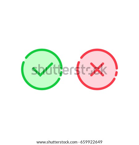 linear check mark icon like tick and cross. concept of approve or disapprove round button and consumer ui. simple flat trend modern logotype thin line graphic illustration design on white background