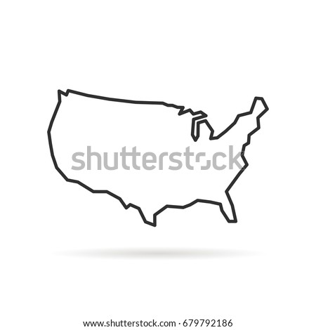 black thin line usa icon with shadow. concept of america outline for teaching or education infographic element. stroke flat style modern logotype graphic unusual design isolated on white background