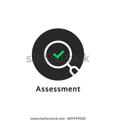 round simple assessment logo on white. concept of finding violate of bill or invoice verify and customer choose feedback. simple flat modern logotype abstract graphic design isolated on background