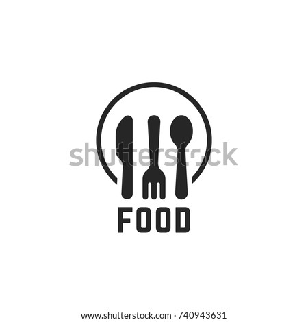 simple black food logo with kitchenware. concept of eating emblem for canteen or dining room. flat style trend modern catering logotype graphic card design illustration element isolated on white