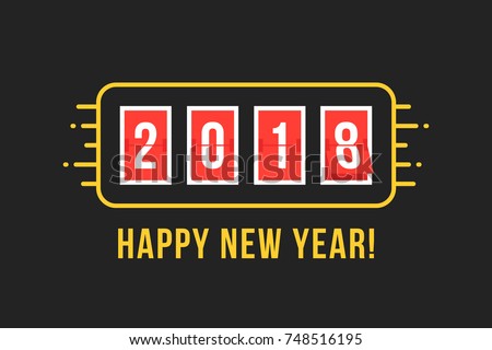 2018 scoreboard like happy new year. concept of coming soon changing numbers on countdown or digit flip analog clock. flat retro style gold logotype graphic design isolated on black background