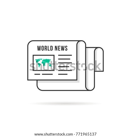 thin line world news logo like newspaper. concept of reading news paper with global advertisement or propaganda. stroke flat style trend modern logotype or contour graphic design isolated on white