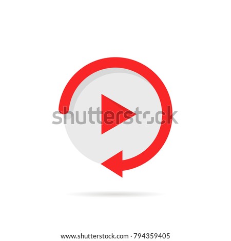 video play button like simple replay icon. concept of watching on streaming video player or livestream webinar ui emblem. flat style trend modern red logotype graphic design on white background