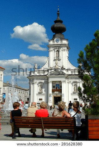WADOWICE, POLAND - August 15, 2013: Parish of the Presentation of the Blessed Virgin Mary in Wadowice - a birthplace of saint John Paul II.