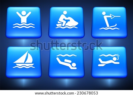 Swimming and Water Sports on Blue Square Buttons
