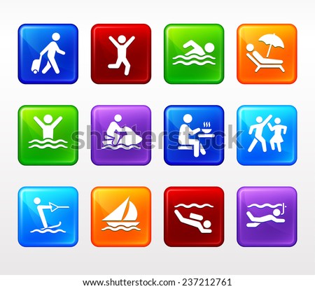 Water Sport and Recreation Vector Button Set