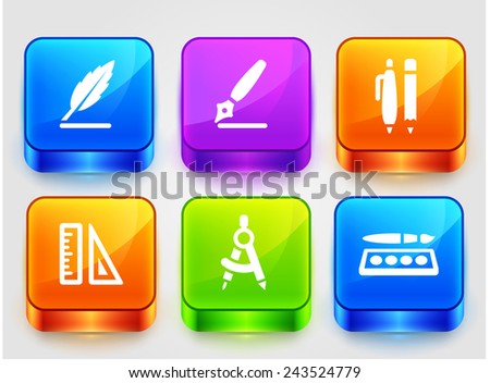 School Supplies on Color Square Buttons