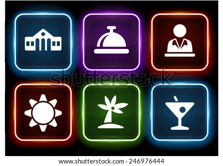 Vacation and Recreation Activity on Glow Square Buttons