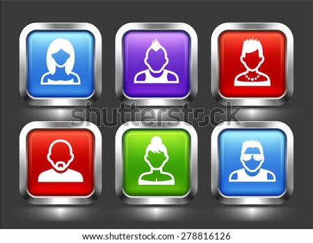 People Face Set on Color Square Buttons