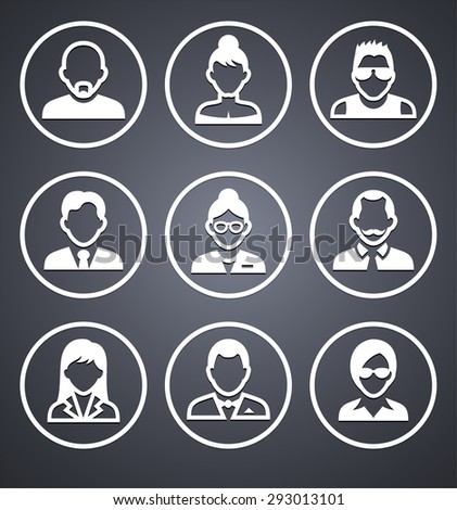 People Face Set on Grey Round Buttons
