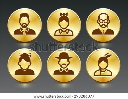 People Face Set on Gold Round Buttons