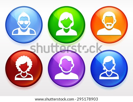 People Face Set on  Color Round Buttons