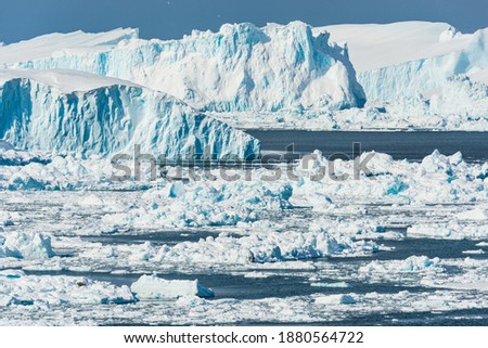 Icebergs at Ilulissat Fjord on the western coast of Greenland. 