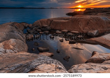 Similar – Image, Stock Photo Rocky coast among tranquil ocean water in sunny day