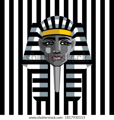 Sphinx head on a striped background.