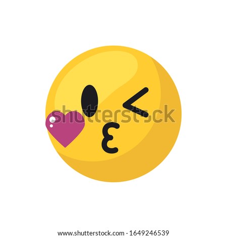 Kissing emoji face flat style icon design, Cartoon expression cute emoticon character profile facial toy adorable and social media theme Vector illustration