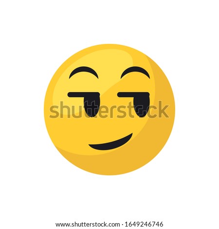 Smirk emoji face flat style icon design, Cartoon expression cute emoticon character profile facial toy adorable and social media theme Vector illustration