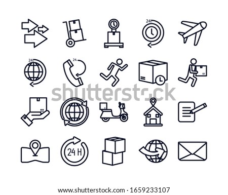 line style icon set design, Delivery logistics transportation shipping service warehouse industry and global theme Vector illustration