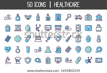 medical and healthcare icon set over white background, line color style, vector illustration