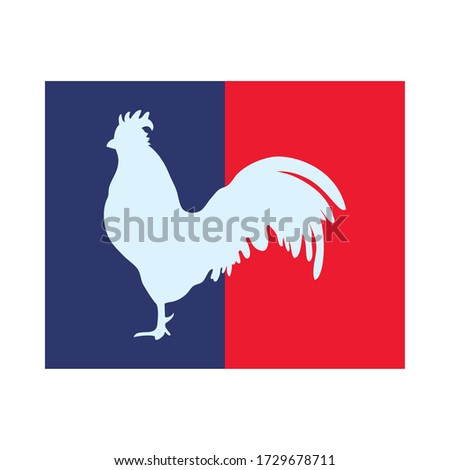 bastille day concept, flag with gallic rooster icon and french flag design over white background, flat style, vector illustration