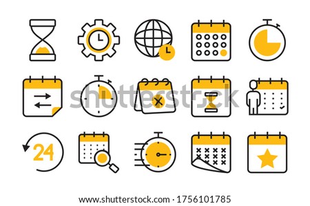 global sphere and calendar icon set over white background, half line half color style, vector illustration