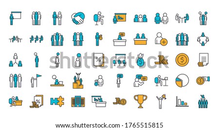 People line and fill style icon set design of Person profile social communication and human theme Vector illustration