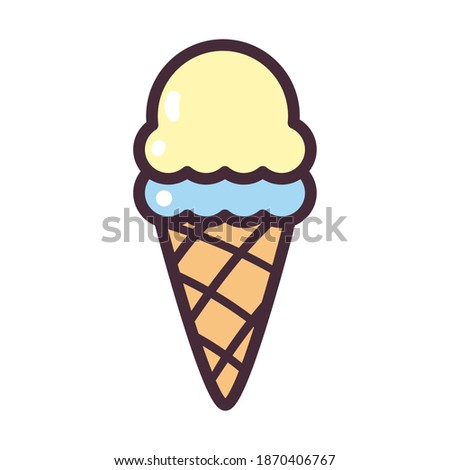 ice cream cone with 2 balls line and fill style icon design, Sweet and dessert theme Vector illustration