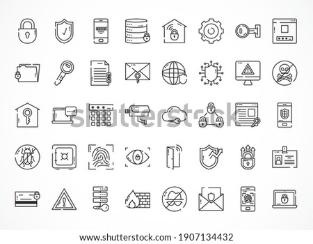 cyber security icon set over white background, half line style, vector illustration