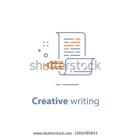 Creative writing, storytelling concept, pencil and paper, copywriting, vector line icon