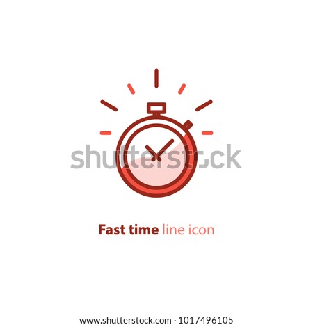 Fast time logo, stop watch speed concept, quick delivery, express and urgent services, deadline and delay, vector line icon