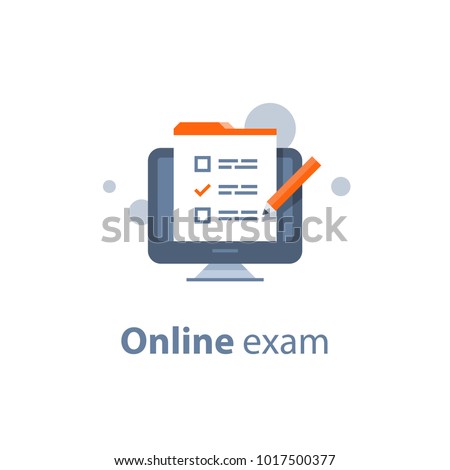 Online exam, checklist and pencil, taking test, choosing answer, questionnaire form, education concept, vector flat illustration