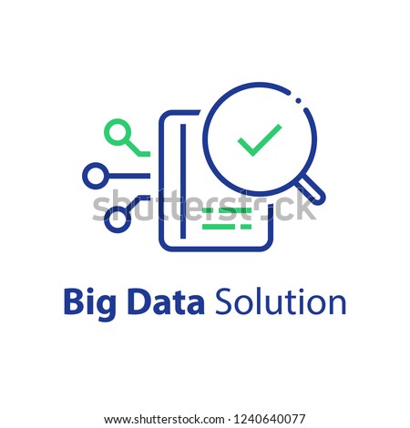Big data capturing, storage and analysis, technology solution concept, vector line icon, linear illustration
