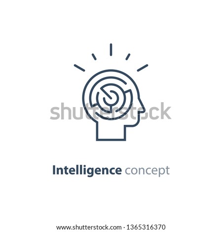 Logic games concept, creative thinking, head maze line icon, mind labyrinth, mental work, strategic thinking, psychology vector logo