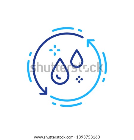 Water proof concept, wet cleaning services, liquid drops in arrow circle, moisture protection, vector outline icon